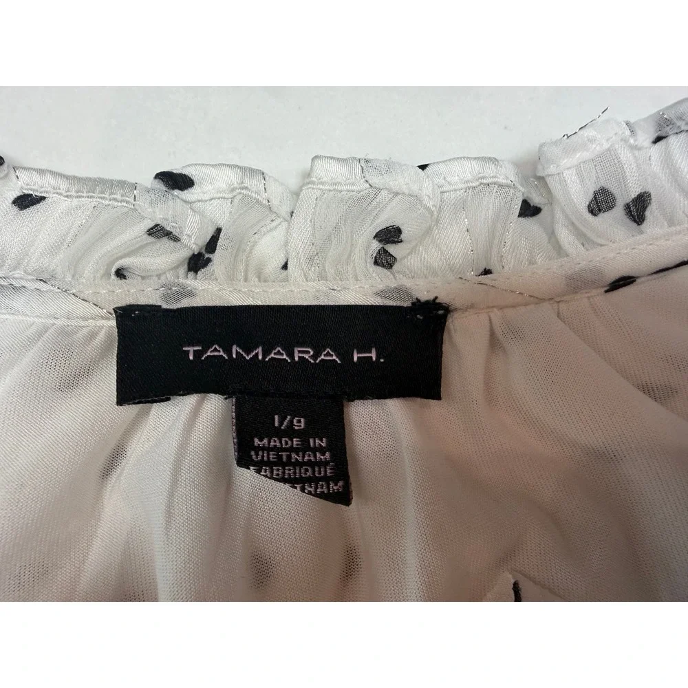 Tamara H Womens Heart Print Long Sleeve Smocked Waist Blouse Top‎ Size L